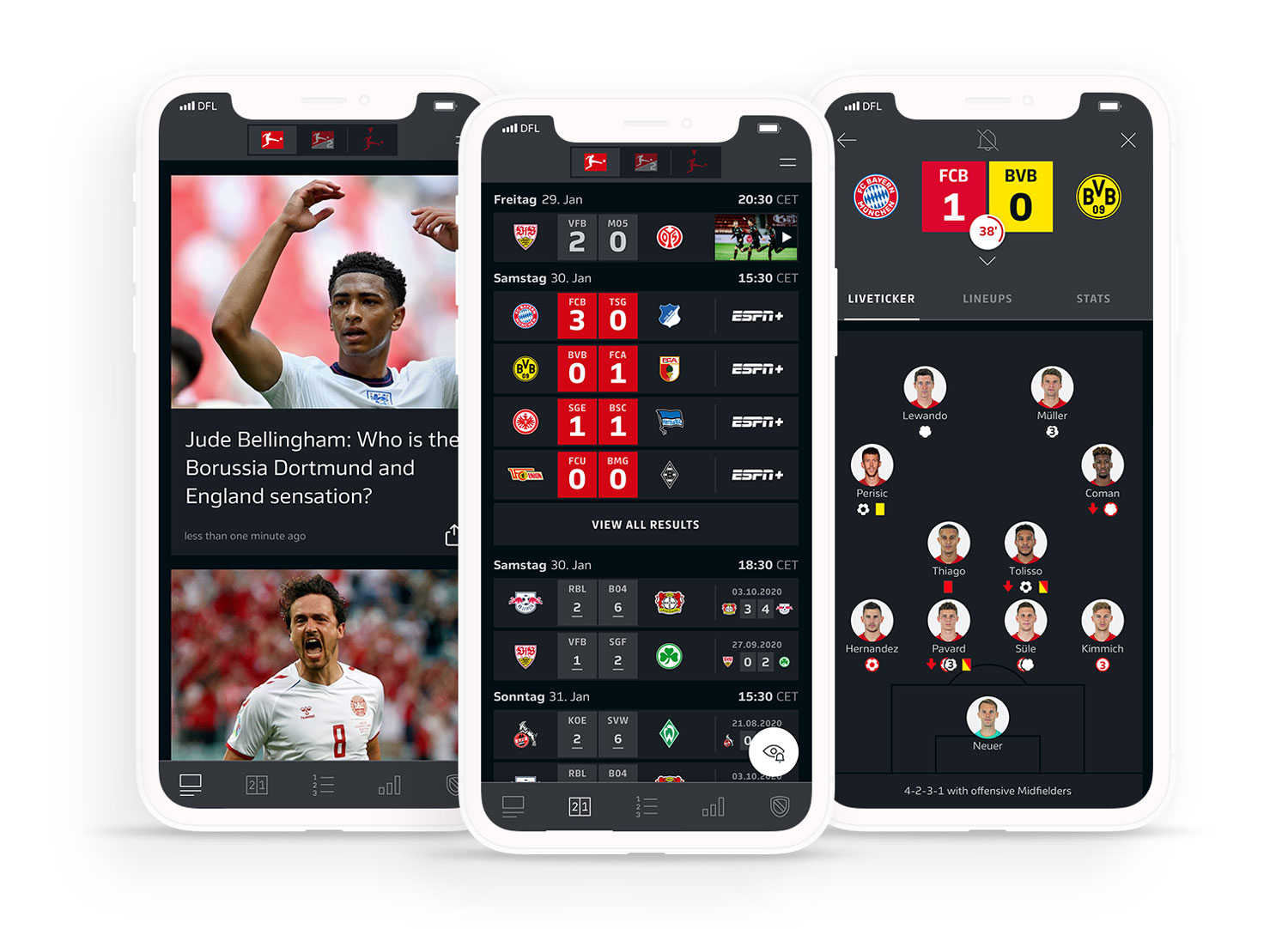 Darkmode der offiziellen Bundesliga App