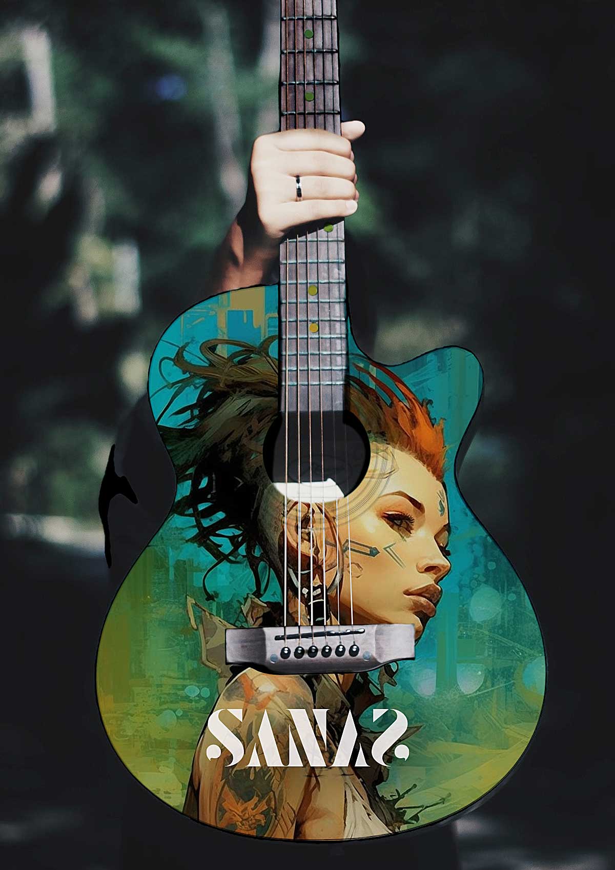 Illustration auf Gitarre für SANAS vom freiberuflichen Art Director und Grafikdesigner Christoph Get aus Leipzig, Deutschland