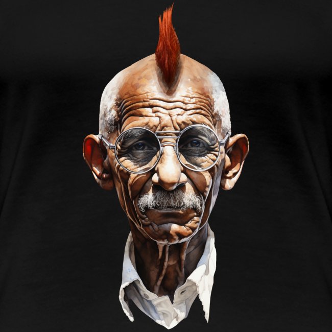 Badass T-Shirt von Mahatma Gandhi mit einem Irokesen Haarschnitt.