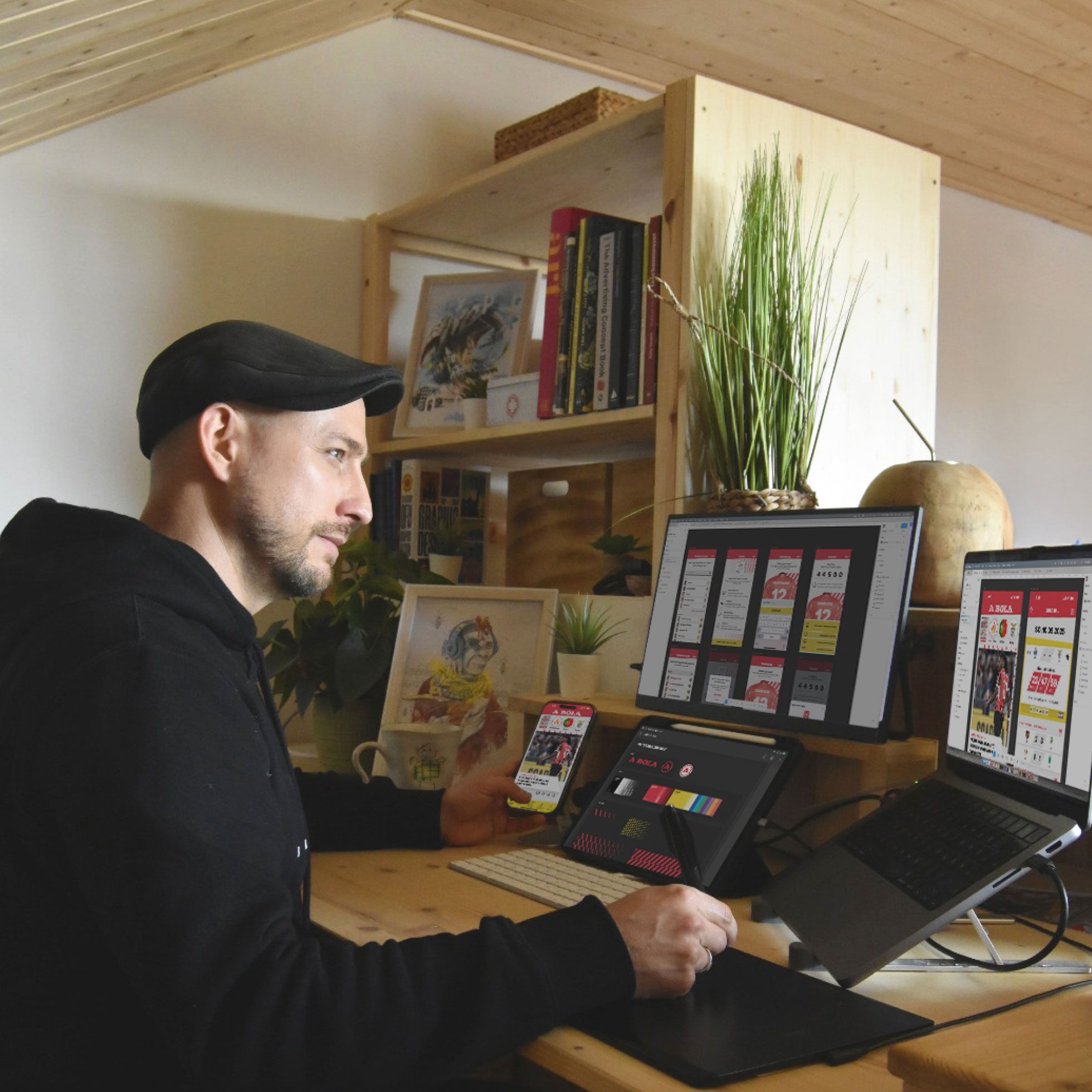 Freelance Senior Art Director Christoph Gey from Leipzig working on his desk for his swiss client Ringier and A Bola Freelance Senior Art Director Christoph Gey from Leipzig working on his desk for his swiss client Ringier and A Bola