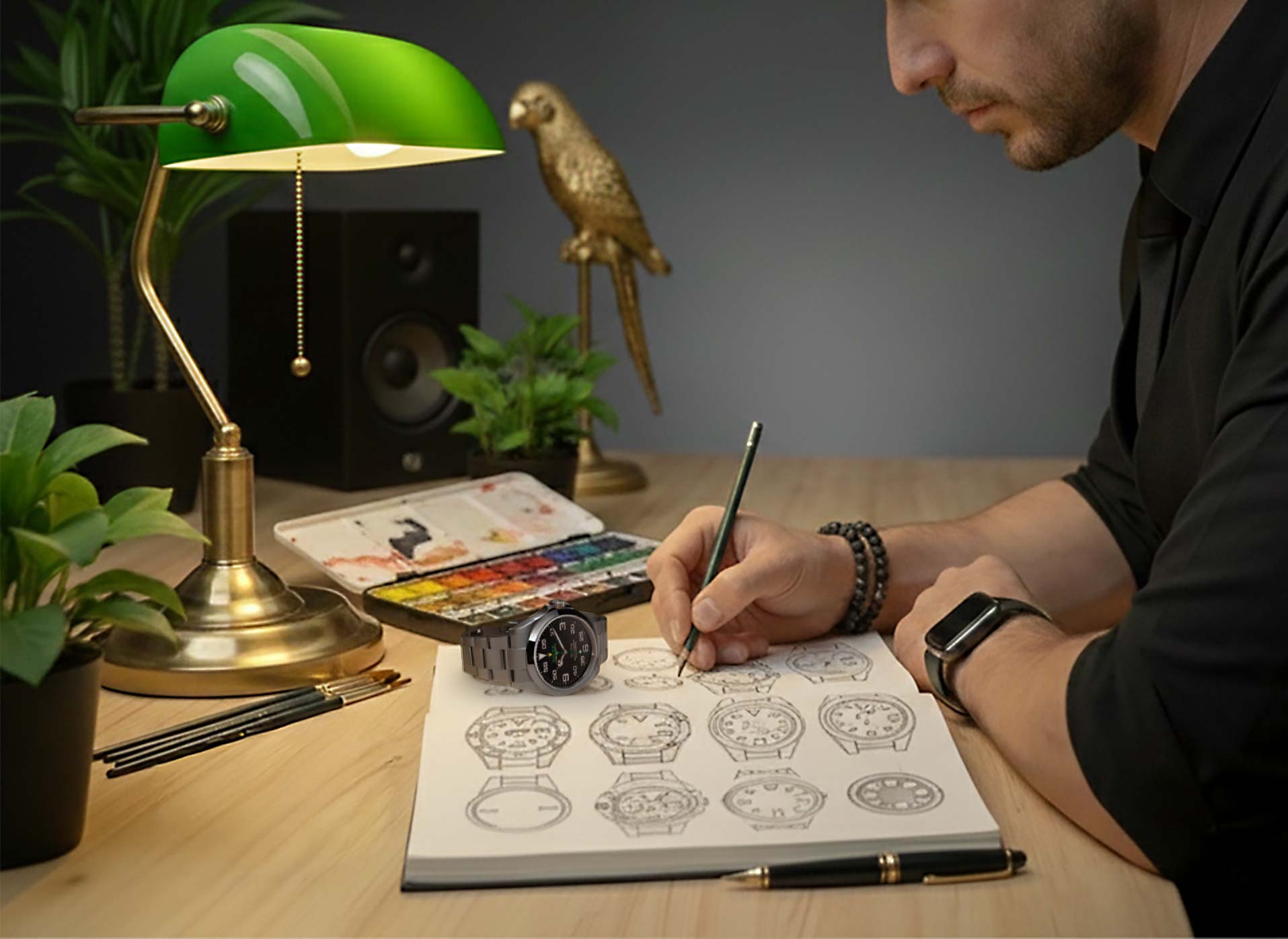 The freelance creative director Christopher Gey from Leipzig draws a Rolex.