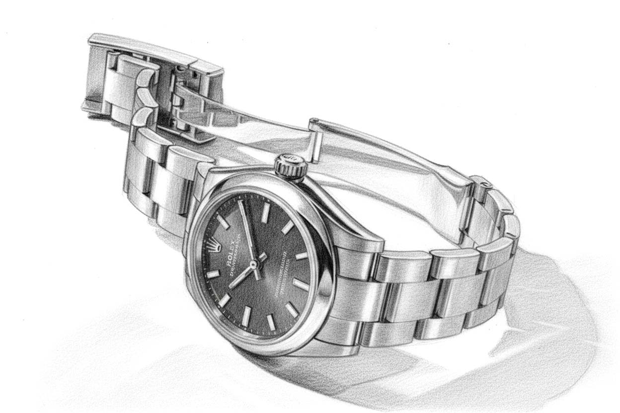 Drawing of a Rolex watch by the freelance creative director Christopher Gey from Leipzig