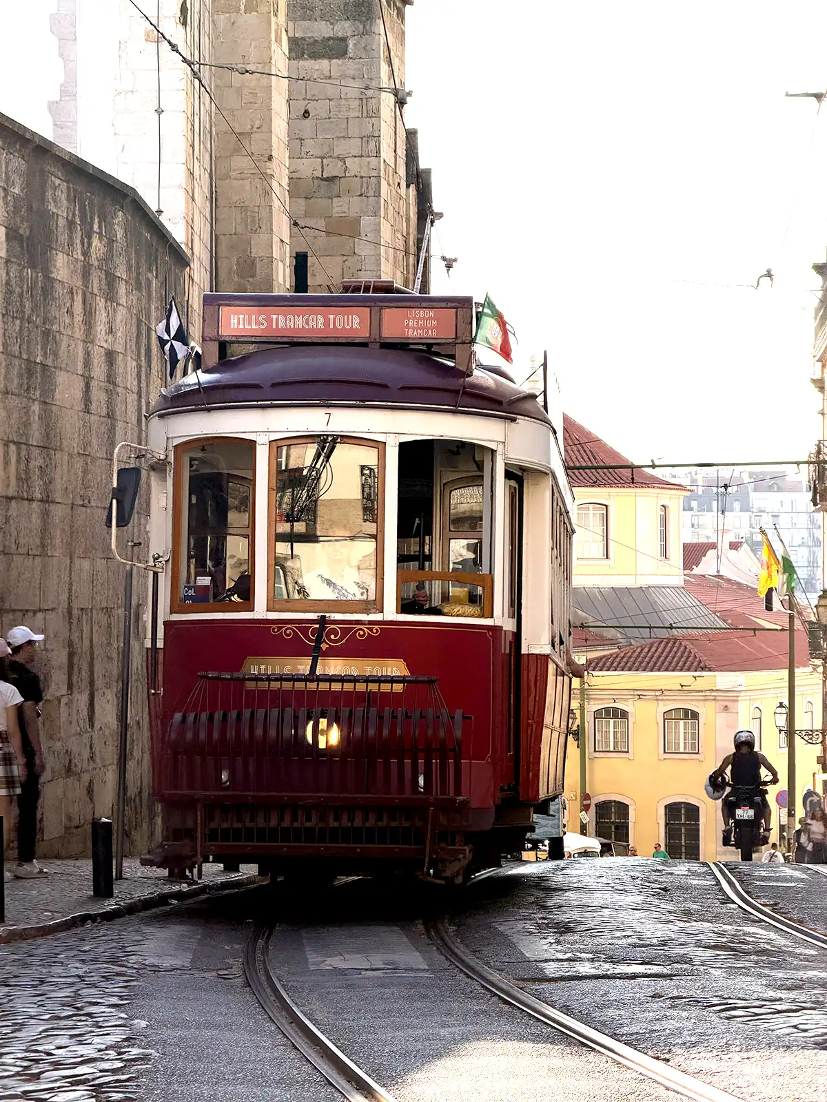 Famous train in Lissabon driving through the city