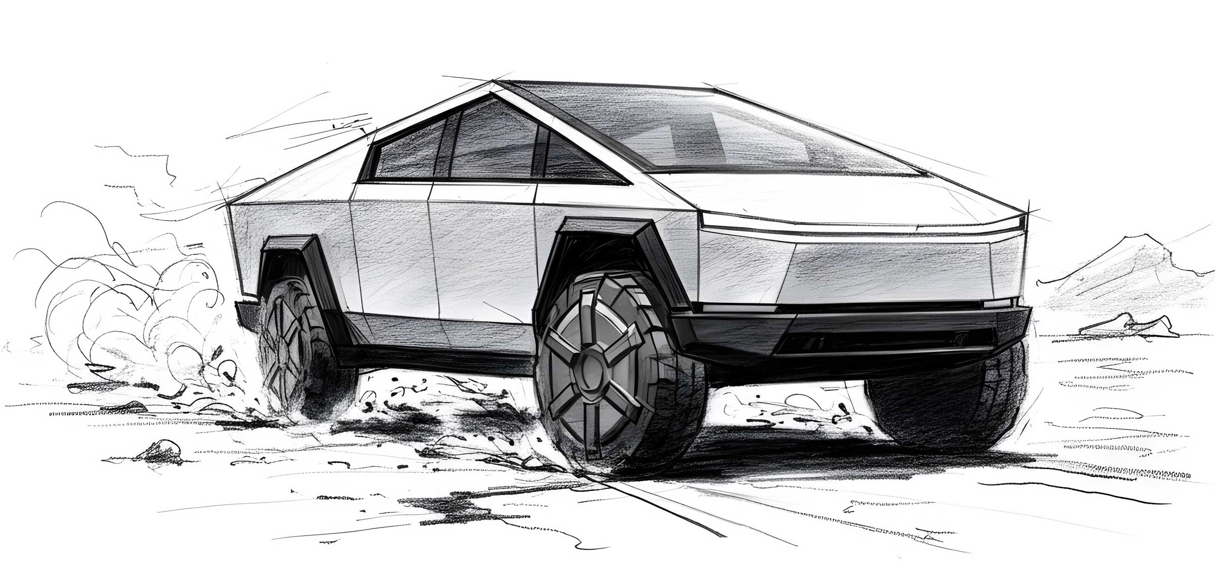 Sketch of a Tesla Cybertruck by the freelance creative director Christopher Gey from Leipzig