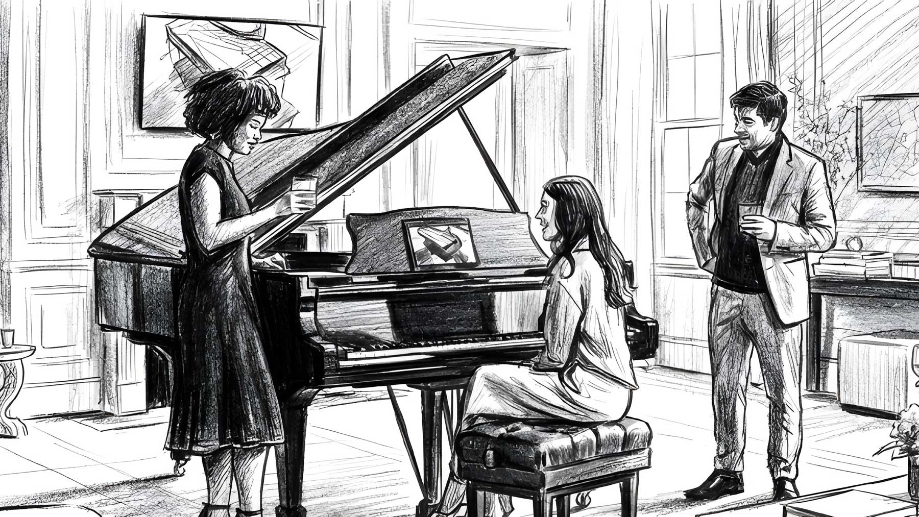 Alt Text: A high-contrast, minimalist view of a Steinway & Sons concert grand piano, illustrating the concept of the architecture of permanence in brand design strategy.