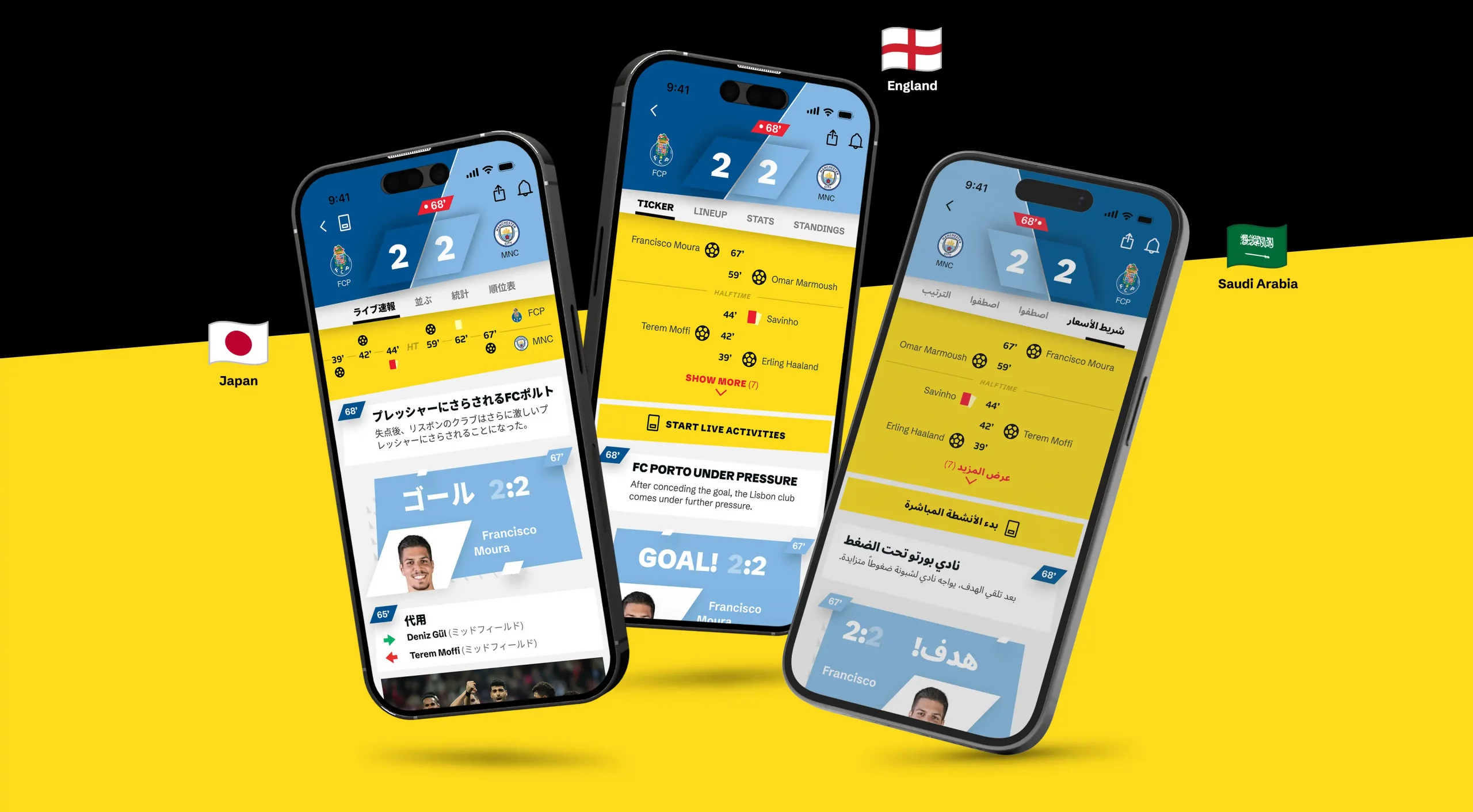 A Bola App in different languages for Japan and Arabia (RTL) by international freelance creative director Christoph Gey