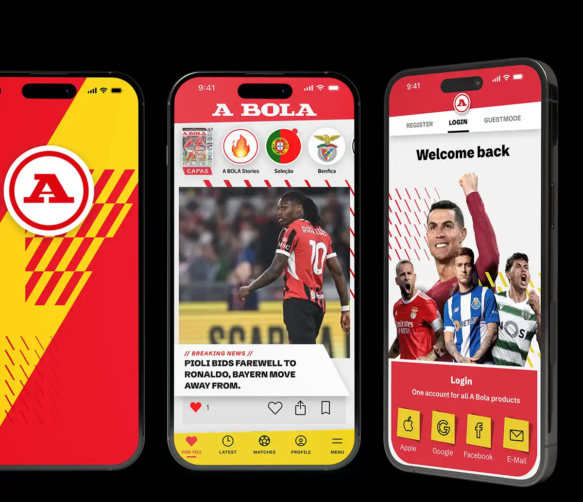 App layouts of A Bola by freelance creative director Christoph gey
