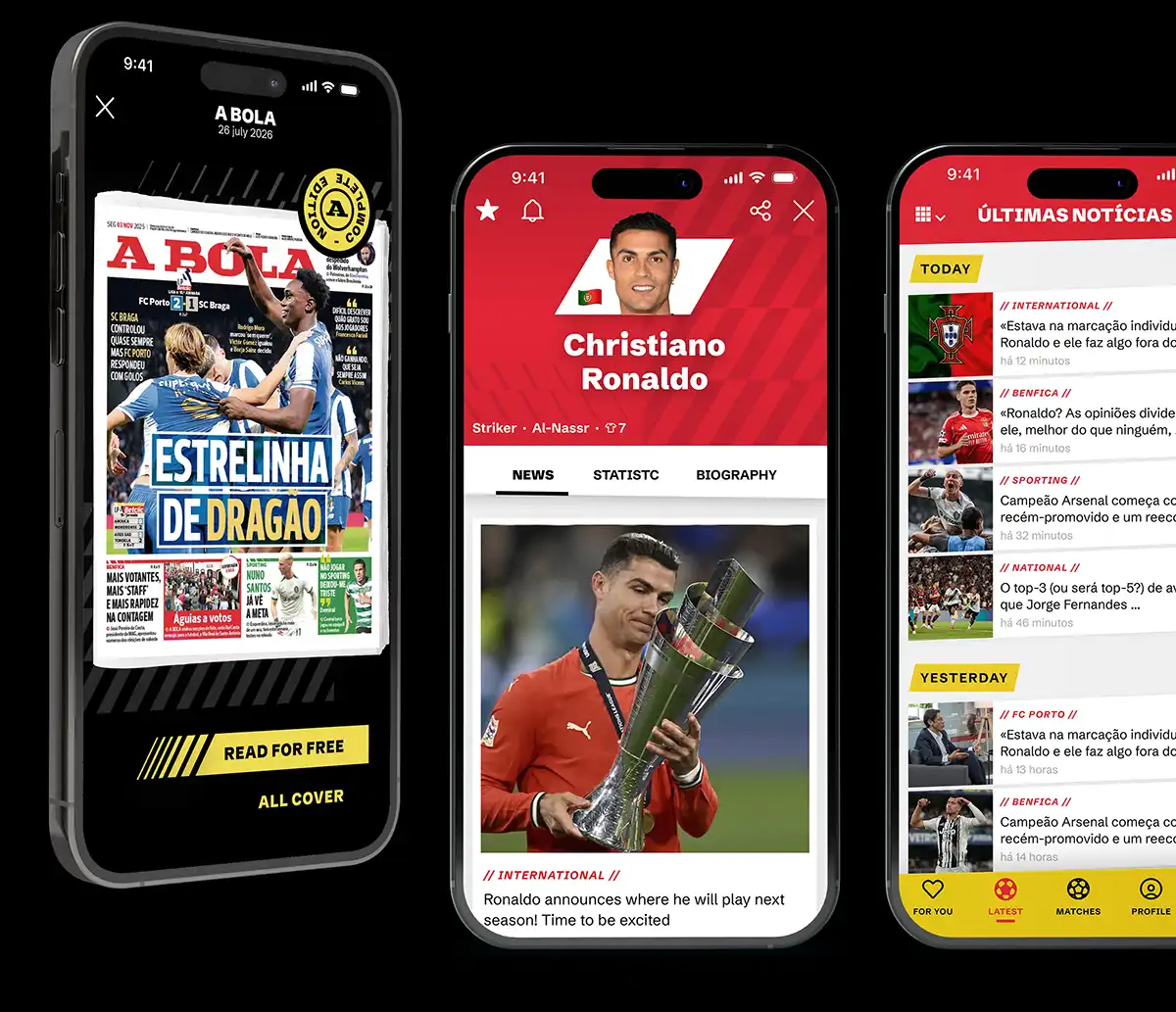 App layouts of A Bola by freelance digital product designer Christoph gey