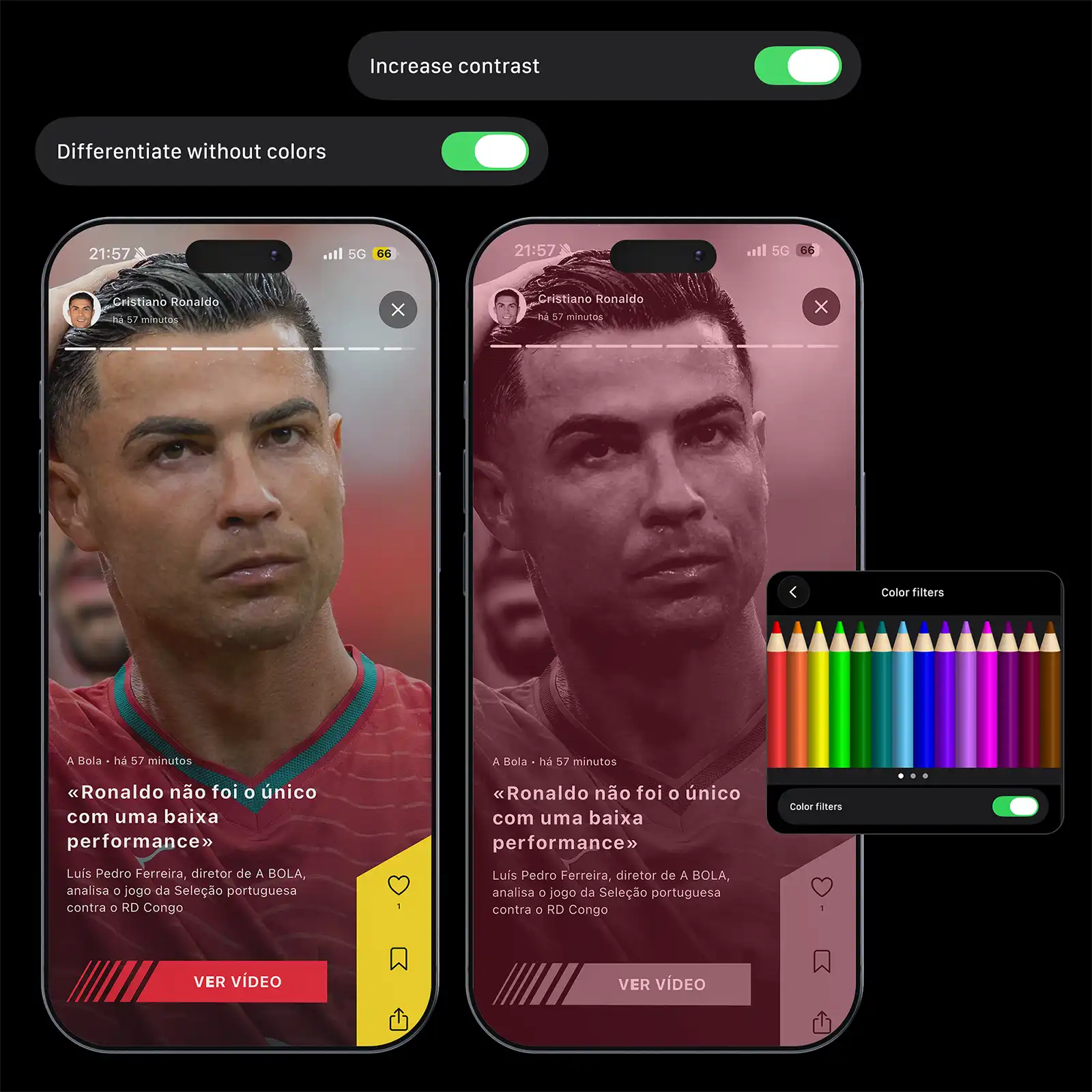 Focus on accessibility - especially the color contrast. A Bola App - freelance creative director Christoph Gey
