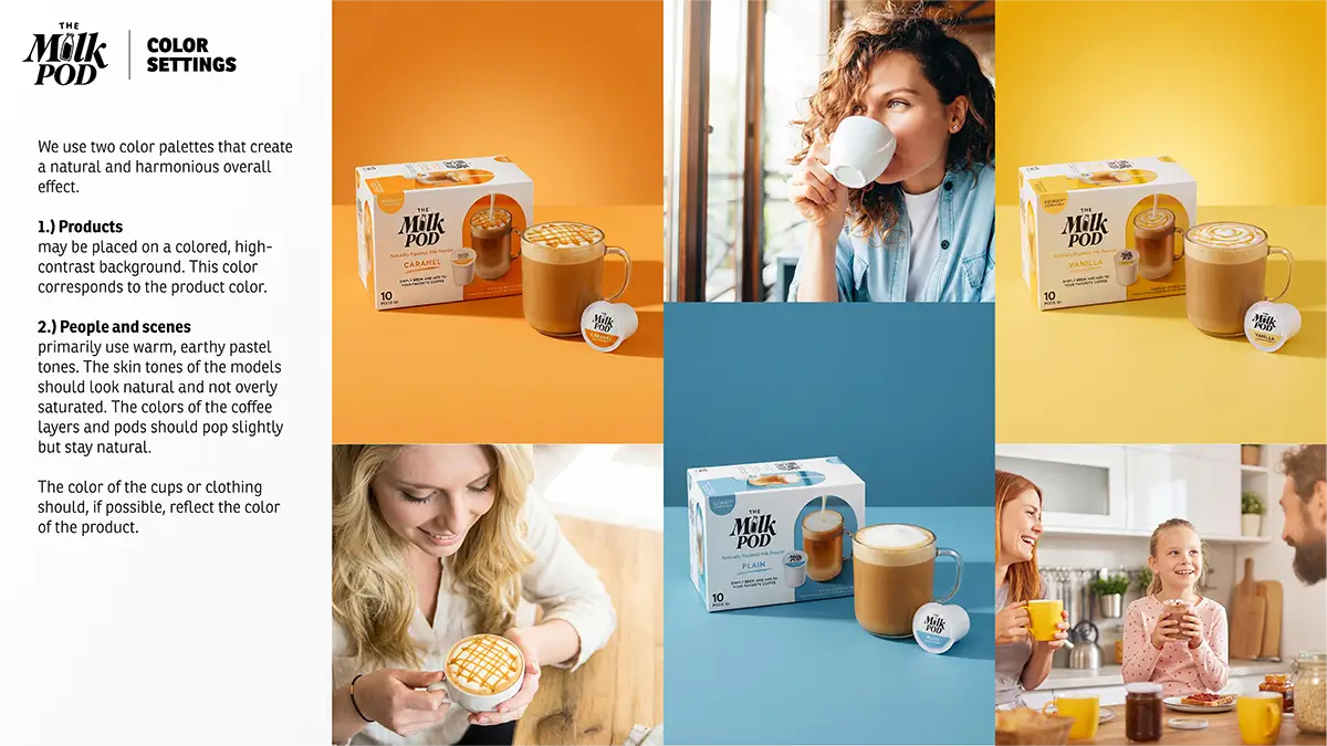 Product Color Definition of "The Milk Pod" Brandbook (Krüger Group Company) developed by the freelance Creative Director Christoph Gey from Leipzig, Germany
