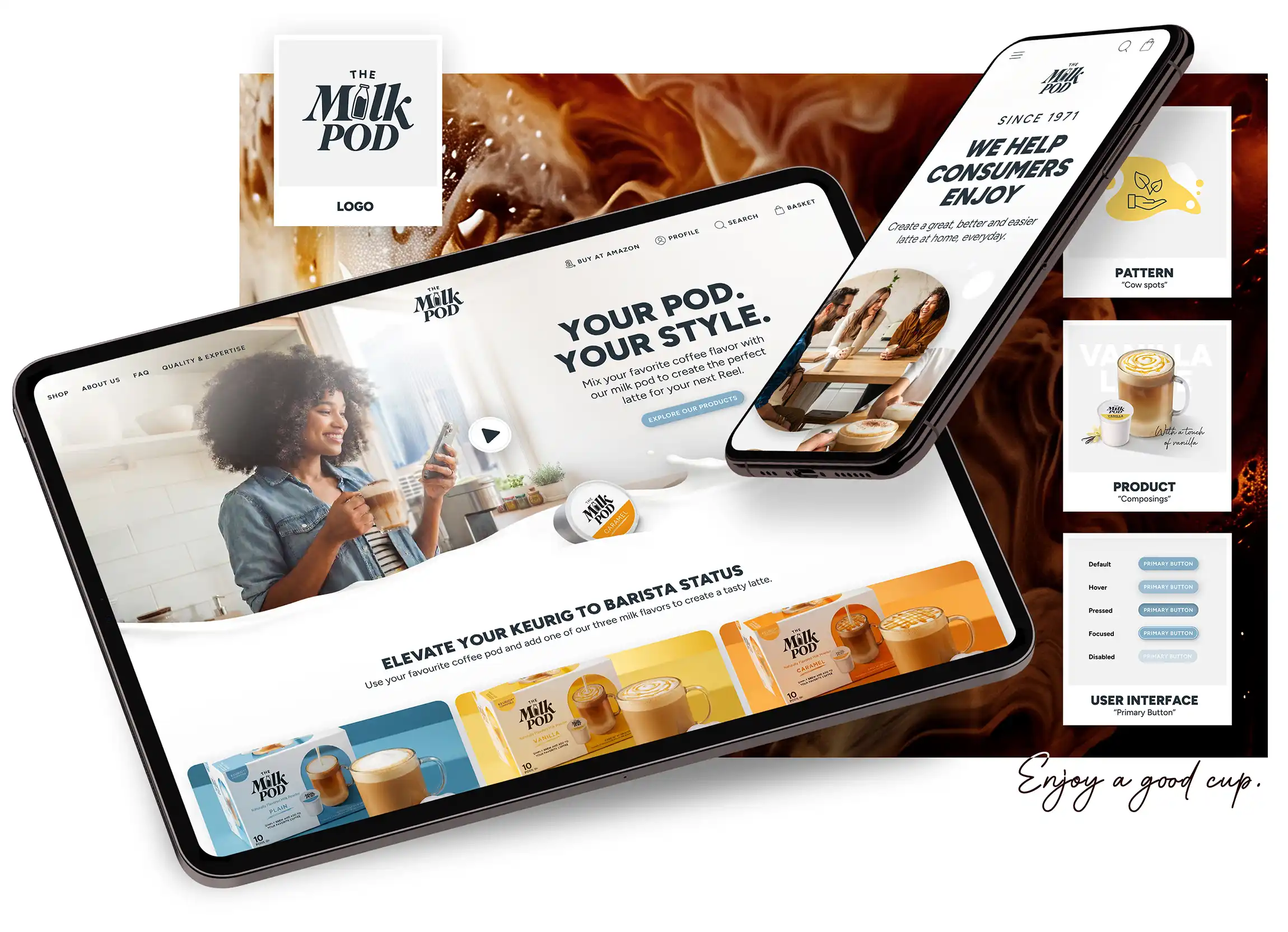 Corporate Design Development of the Krüger Group sub brand "The Milk Pod" by the freelance creative director Christoph Gey from Leipzig, Germany
