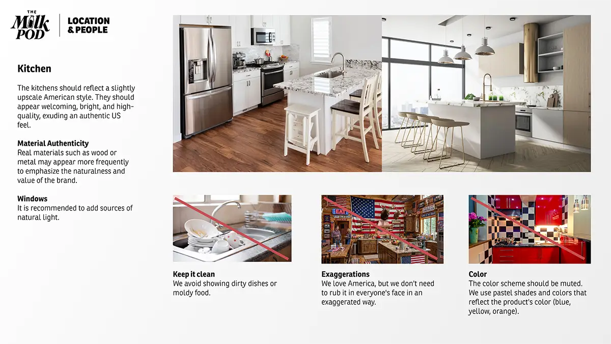 Photo Manual "People and Locations" Definition of "The Milk Pod" Brandbook (Krüger Group Company) developed by the freelance Creative Director Christoph Gey from Leipzig, Germany