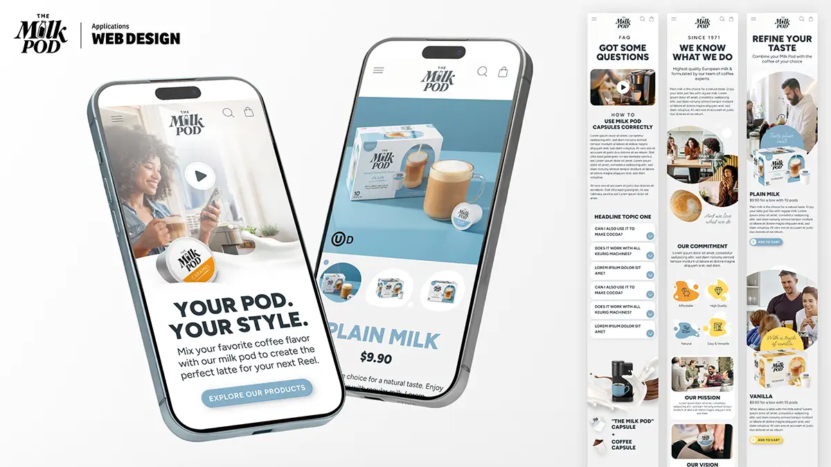 Digital Application Definition of "The Milk Pod" Brandbook (Krüger Group Company) developed by the freelance Creative Director Christoph Gey from Leipzig, Germany